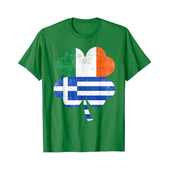 Greek Irish Shamrock Greece Ireland Flag St. Patrick's Day T-Shirt - SM YOUTH - Picture 1 of 5